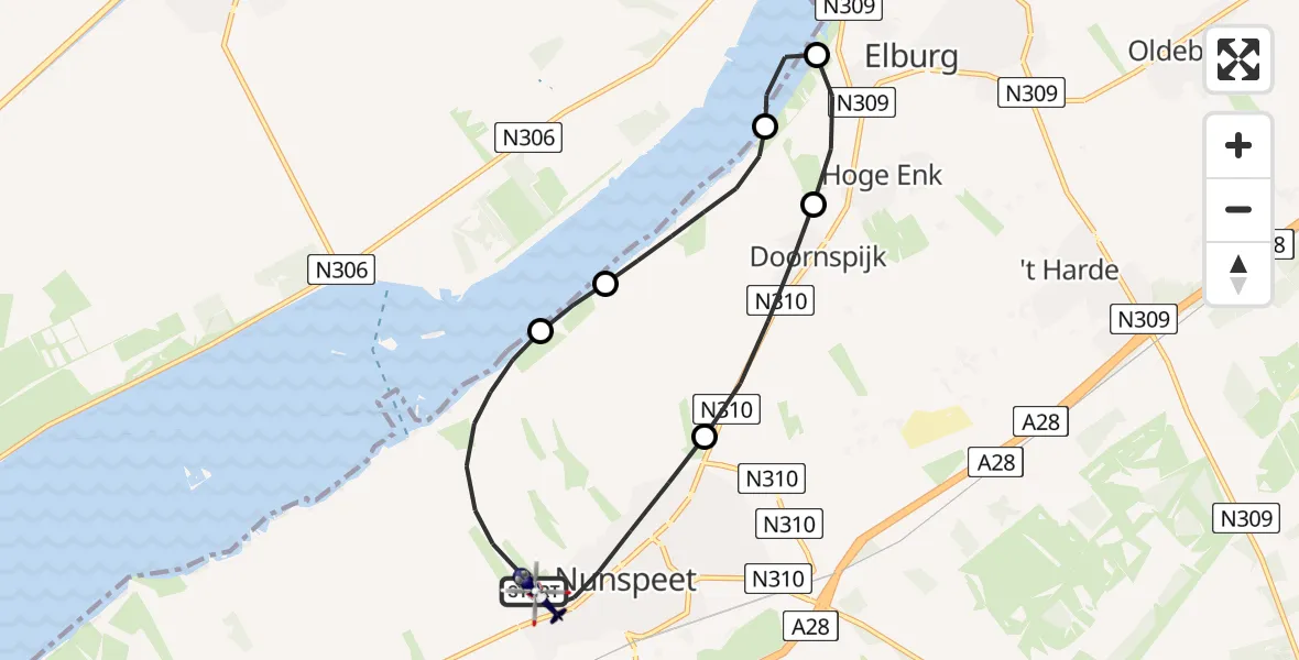 Vluchtroute Politiehelikopter van Nunspeet naar Nunspeet