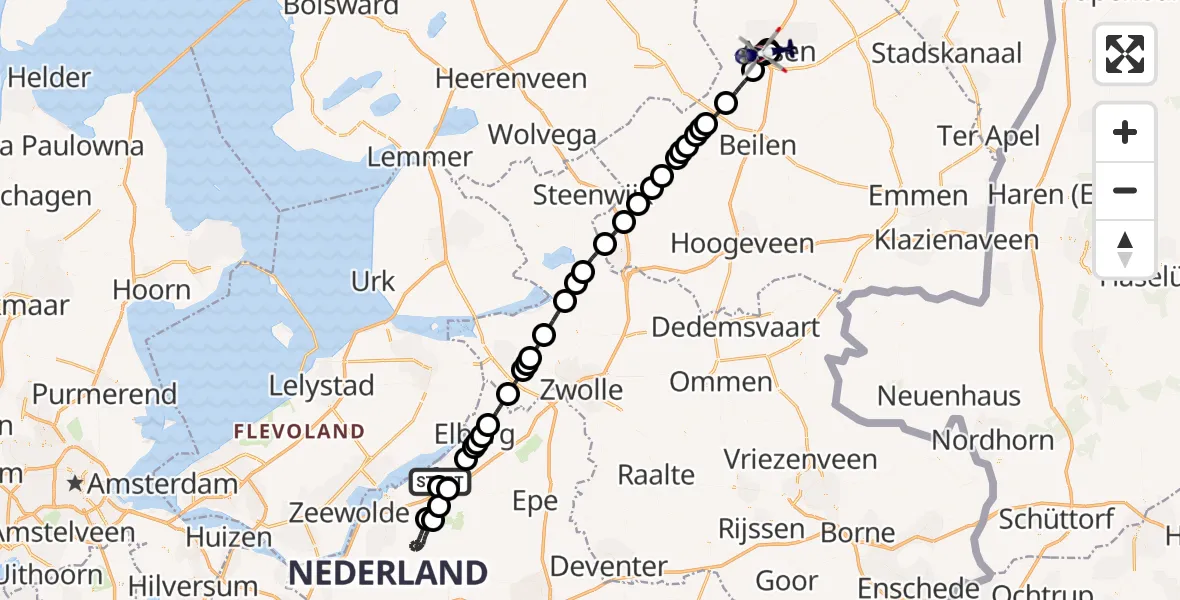 Vluchtroute Politiehelikopter van Nunspeet naar Johan Willem Frisokazerne Helipad