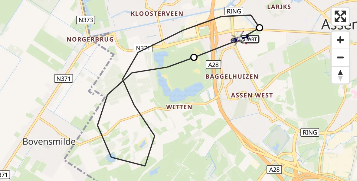 Vluchtroute Politiehelikopter van Johan Willem Frisokazerne Helipad naar Johan Willem Frisokazerne Helipad