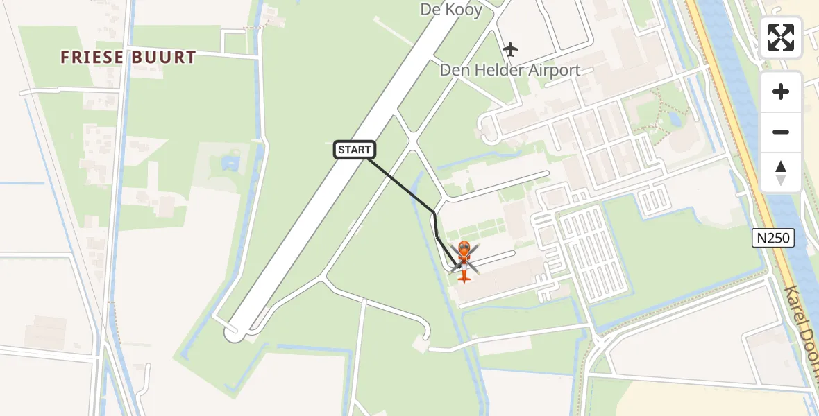 Vluchtroute Kustwachthelikopter van Militair vliegveld De Kooy / Den Helder Airport naar Militair vliegveld De Kooy / Den Helder Airport