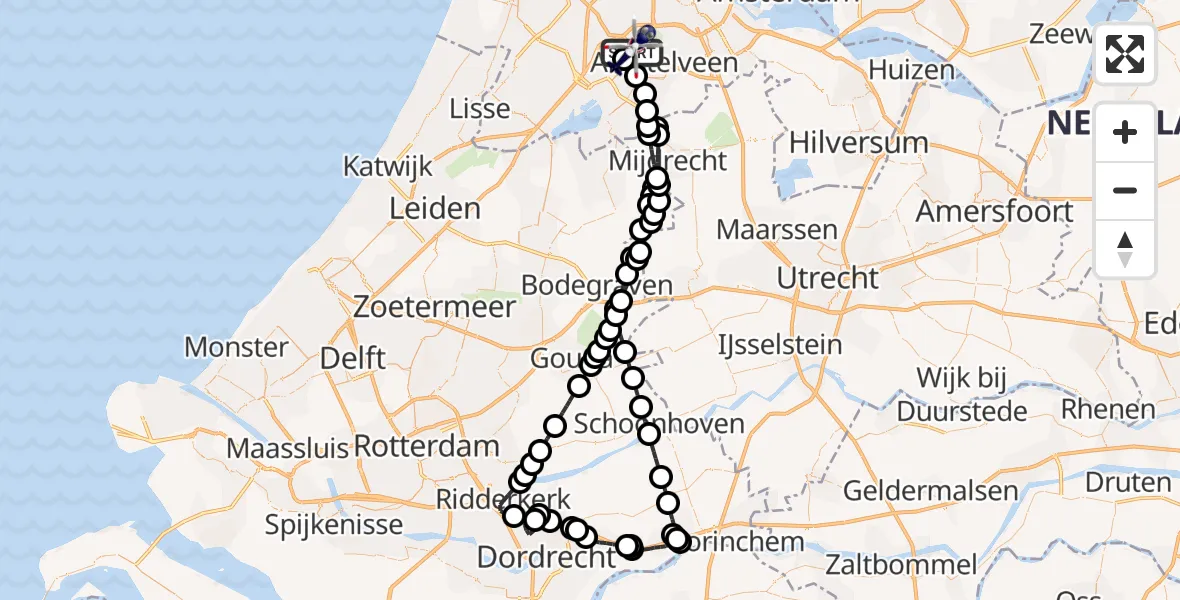 Vluchtroute Politiehelikopter van Amsterdam Vliegveld Schiphol naar Amsterdam Vliegveld Schiphol