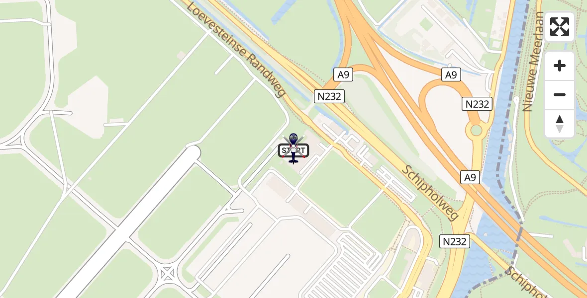 Vluchtroute Politiehelikopter van Amsterdam Vliegveld Schiphol naar Amsterdam Vliegveld Schiphol