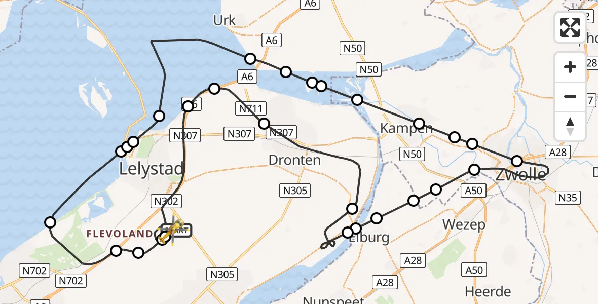 Vluchtroute Traumahelikopter van Lelystad Airport naar Lelystad Airport