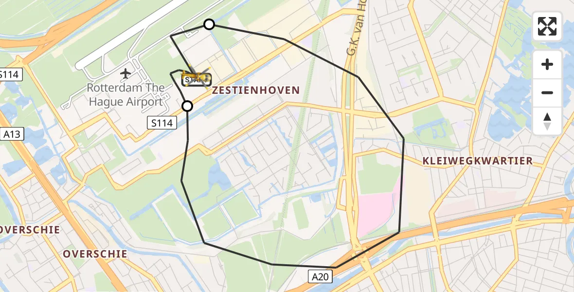 Vluchtroute Traumahelikopter van Rotterdam The Hague Airport naar Rotterdam The Hague Airport