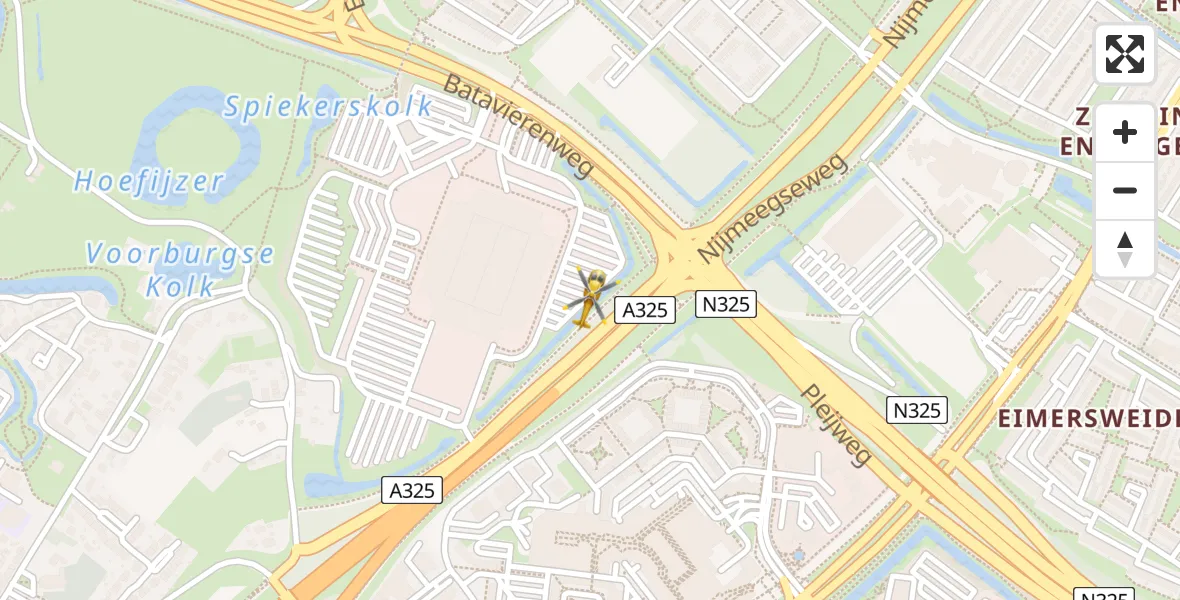 Vluchtroute Traumahelikopter van Arnhem naar Arnhem