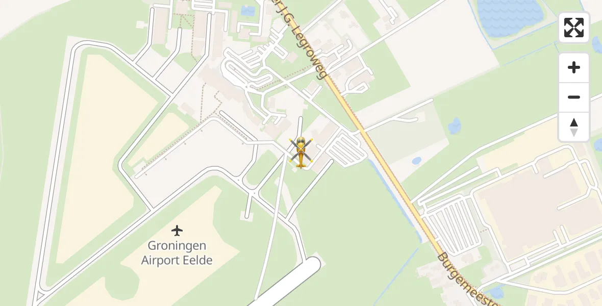 Vluchtroute Traumahelikopter van Groningen Airport Eelde naar Groningen Airport Eelde