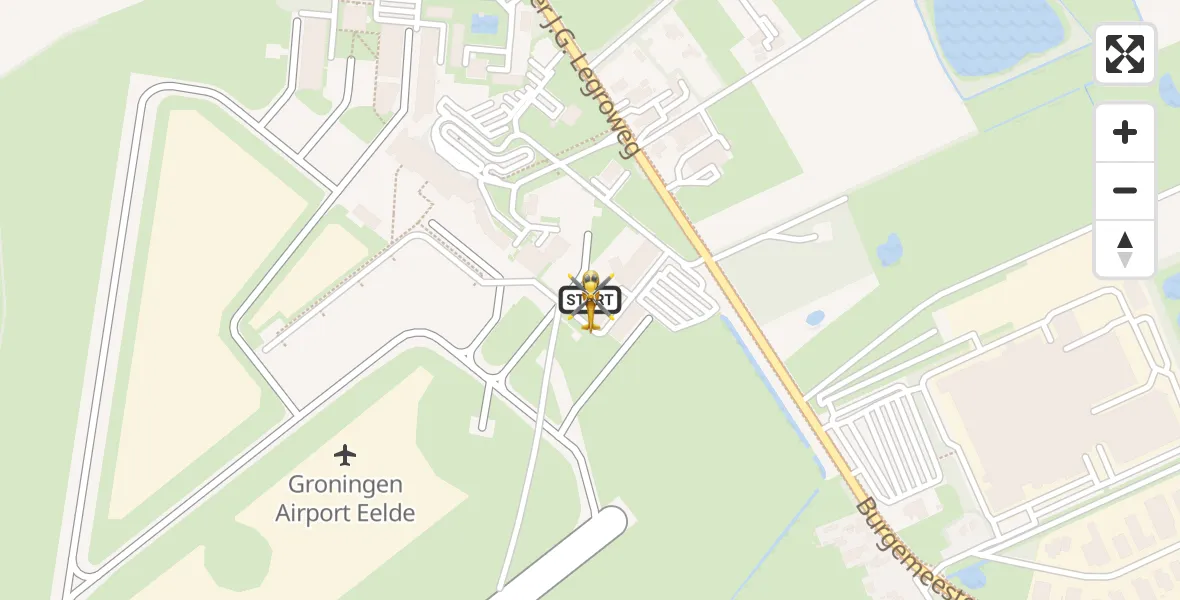 Vluchtroute Traumahelikopter van Groningen Airport Eelde naar Groningen Airport Eelde