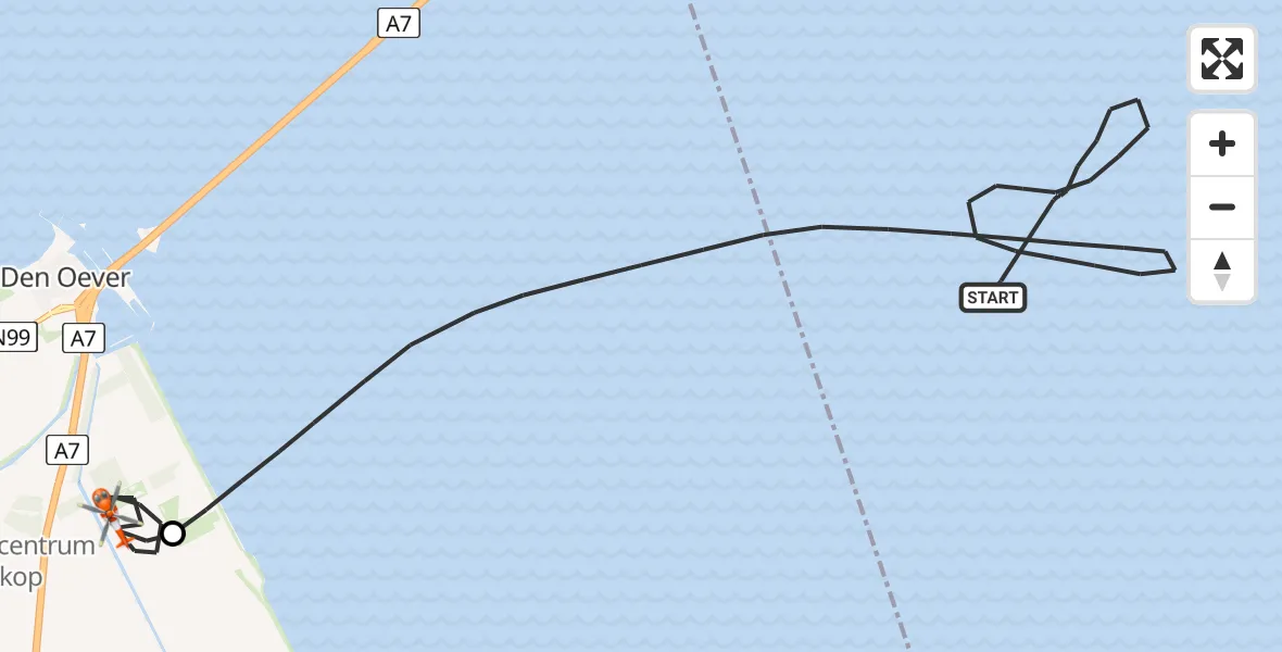 Vluchtroute Kustwachthelikopter van IJsselmeer naar Wieringerwerf