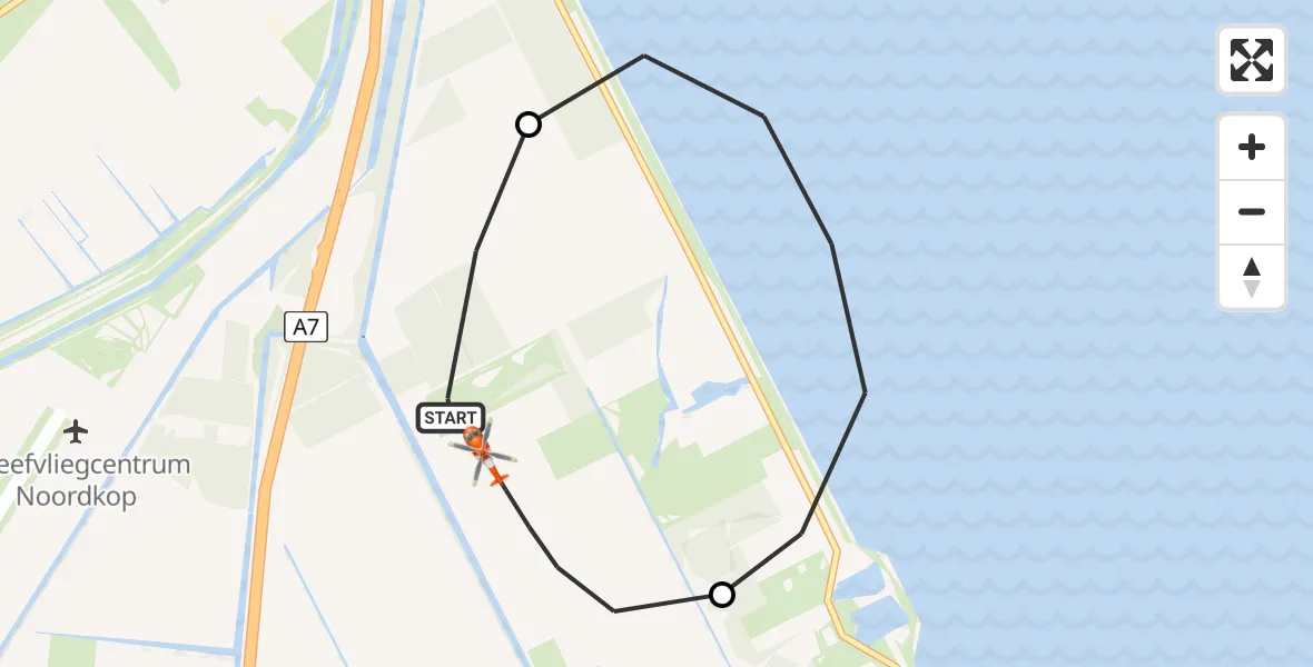Vluchtroute Kustwachthelikopter van Wieringerwerf naar Wieringerwerf