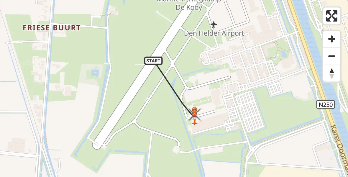 Vluchtroute Kustwachthelikopter van Militair vliegveld De Kooy / Den Helder Airport naar Militair vliegveld De Kooy / Den Helder Airport