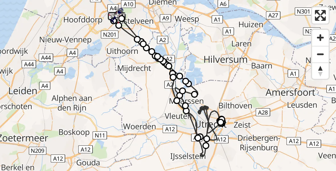 Vluchtroute Politiehelikopter van Amsterdam Vliegveld Schiphol naar Amsterdam Vliegveld Schiphol