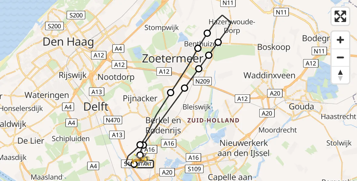 Vluchtroute Traumahelikopter van Rotterdam The Hague Airport naar Rotterdam The Hague Airport