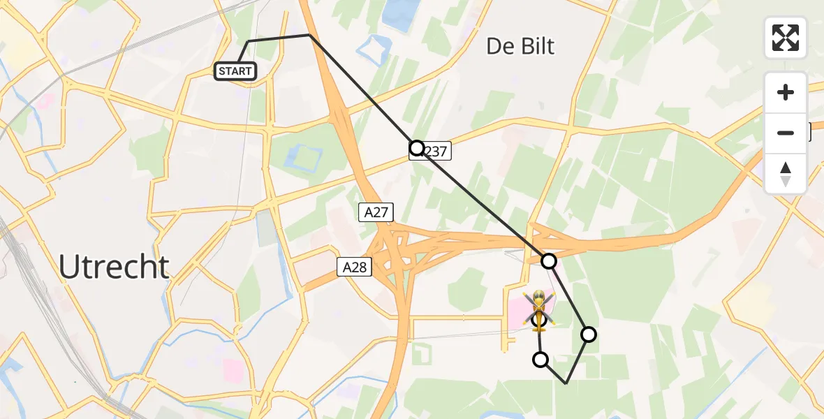 Vluchtroute Traumahelikopter van Utrecht naar Universitair Medisch Centrum Utrecht