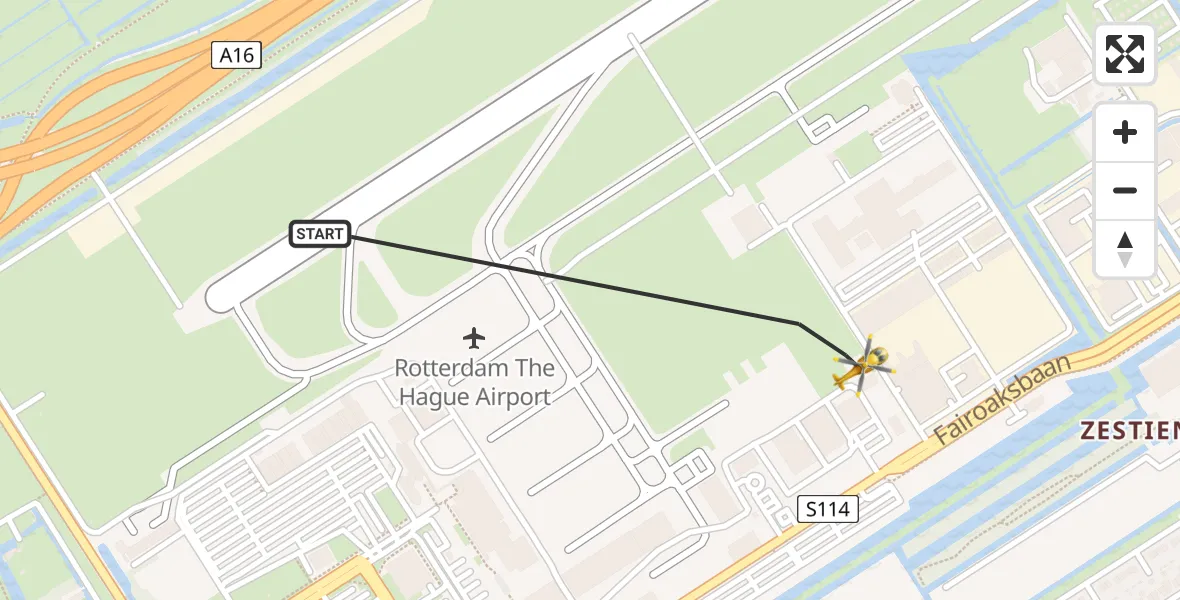 Vluchtroute Traumahelikopter Rotterdam The Hague Airport - Rotterdam The Hague Airport, 02 april 2026, 20:10