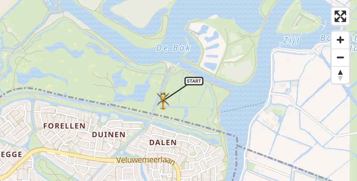 Vluchtroute Traumahelikopter van Warmond naar Warmond