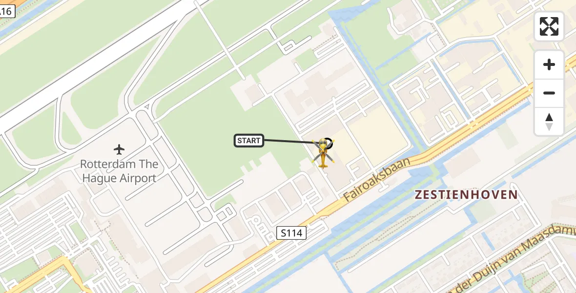 Vluchtroute Traumahelikopter van Rotterdam The Hague Airport naar Rotterdam