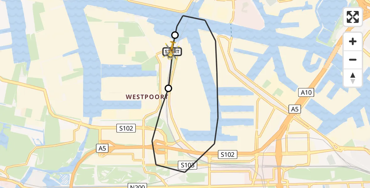 Vluchtroute Traumahelikopter van Amsterdam Heliport naar Amsterdam Heliport