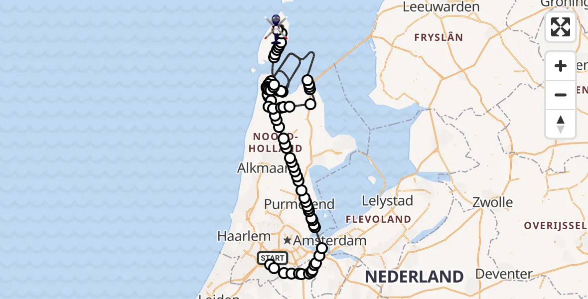 Vluchtroute Politiehelikopter van Amsterdam Vliegveld Schiphol naar Texel International Airport