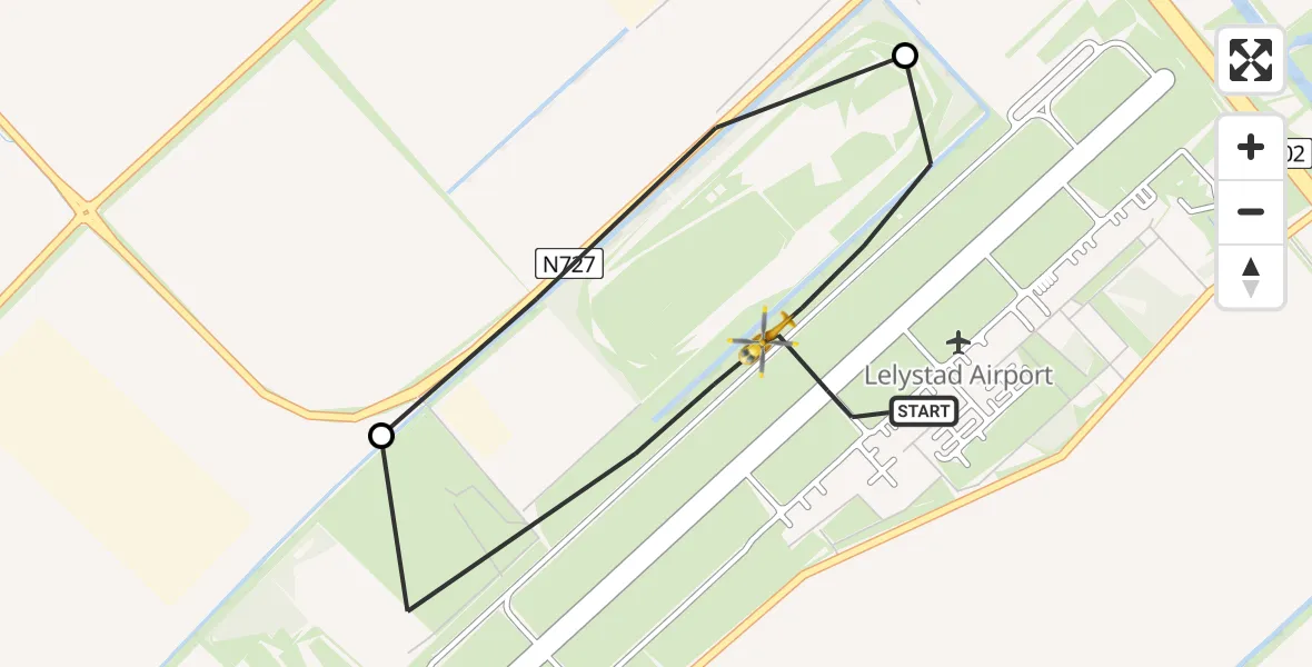 Vluchtroute Traumahelikopter van Lelystad Airport naar Lelystad Airport