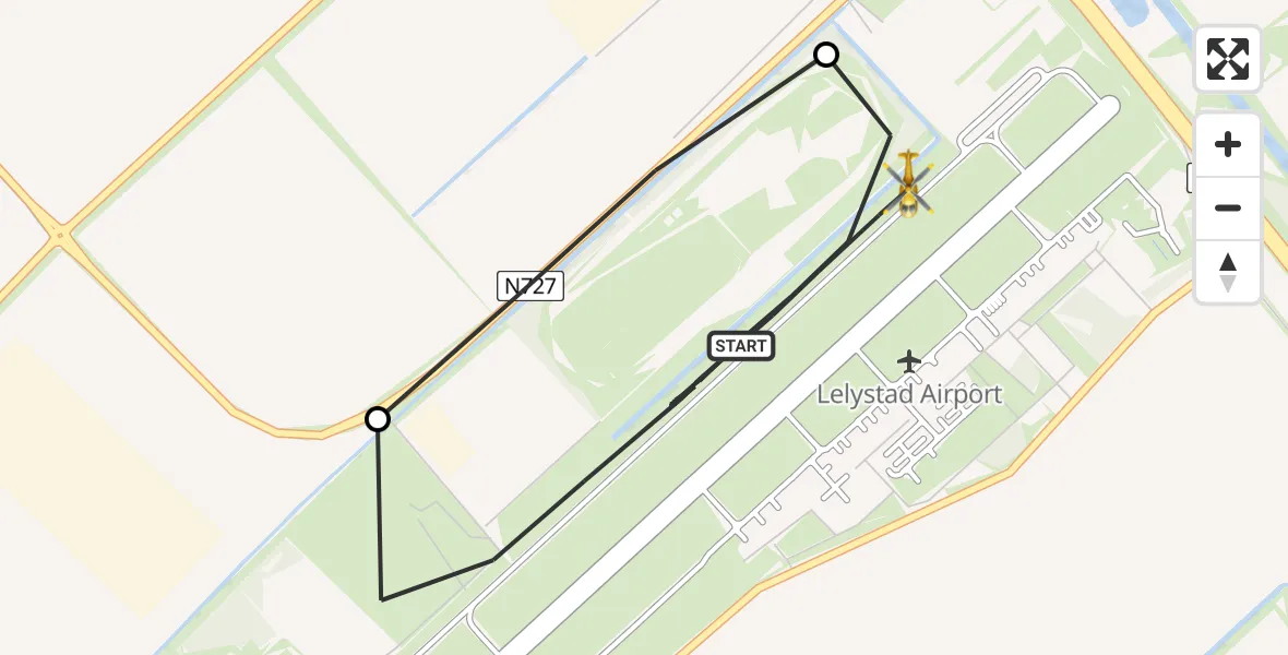 Vluchtroute Traumahelikopter van Lelystad Airport naar Lelystad Airport