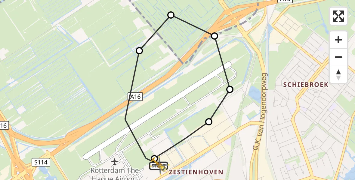 Vluchtroute Traumahelikopter van Rotterdam The Hague Airport naar Rotterdam The Hague Airport