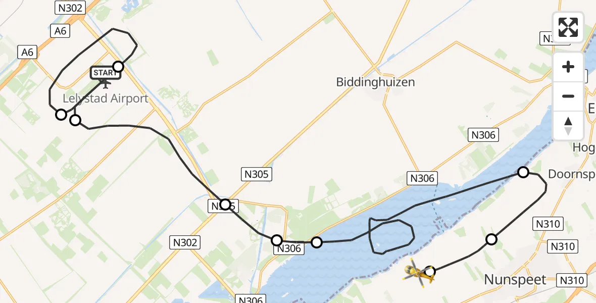Vluchtroute Traumahelikopter van Lelystad Airport naar Hulshorst