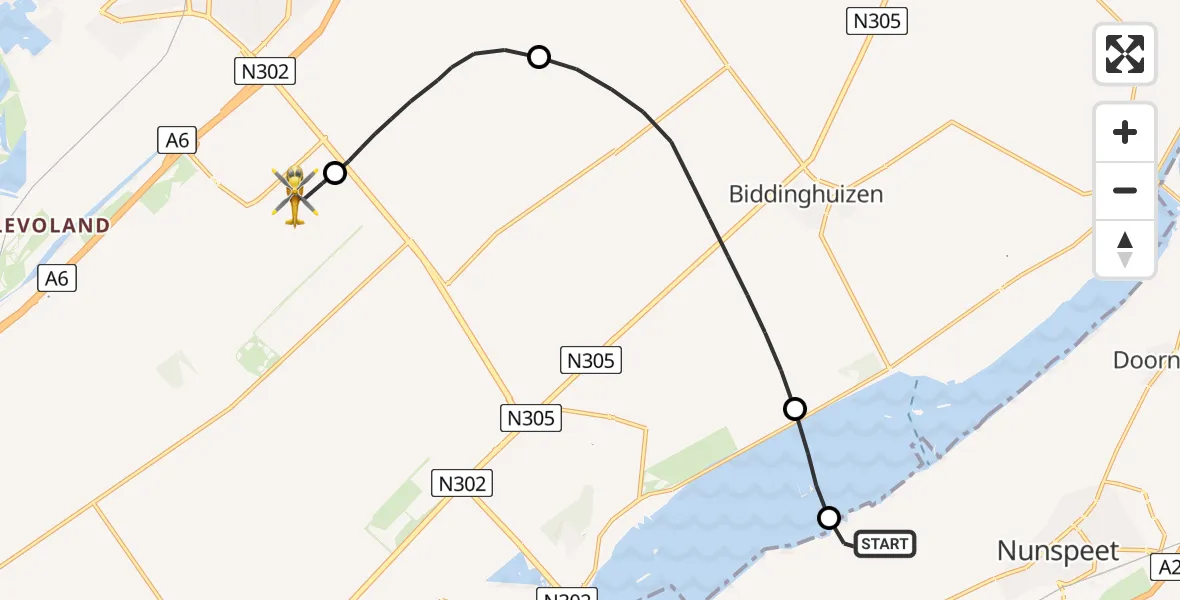 Vluchtroute Traumahelikopter van Hulshorst naar Lelystad Airport
