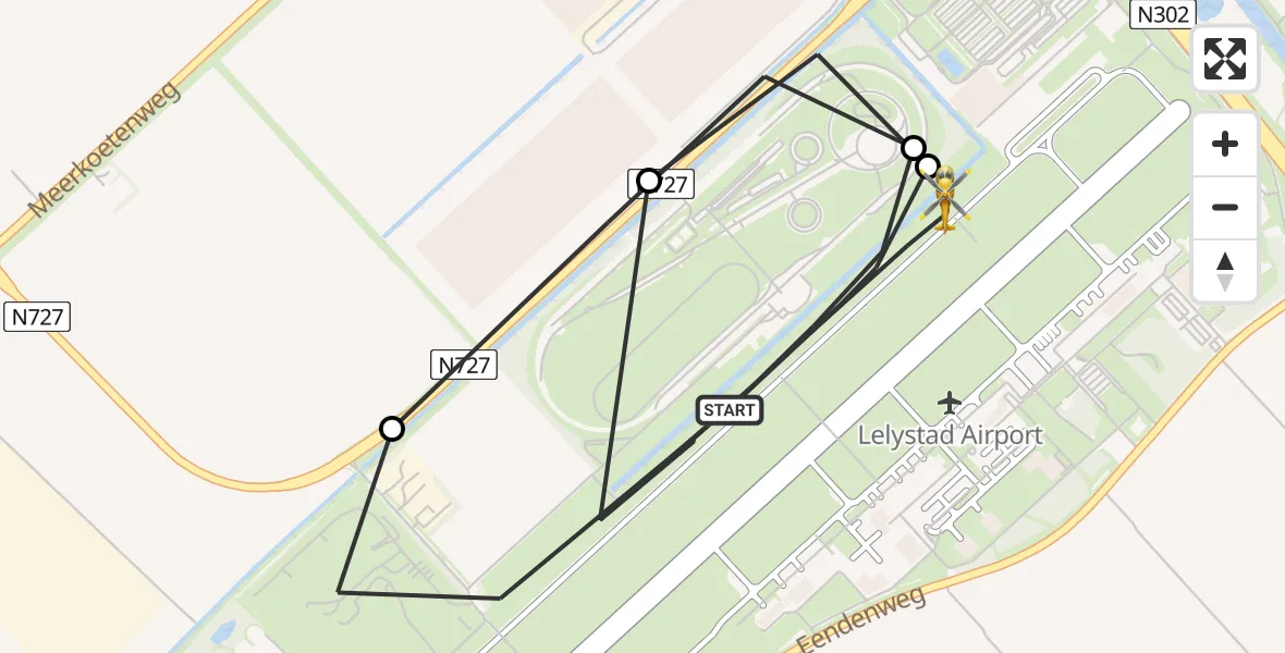 Vluchtroute Traumahelikopter van Lelystad Airport naar Lelystad Airport