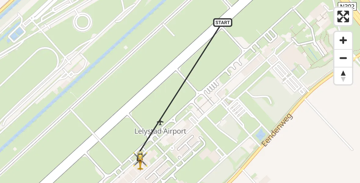 Vluchtroute Traumahelikopter van Lelystad Airport naar Lelystad Airport