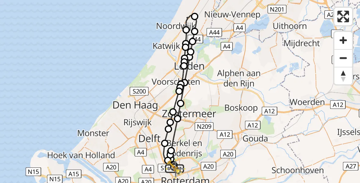 Vluchtroute Traumahelikopter van Rotterdam The Hague Airport naar Rotterdam The Hague Airport