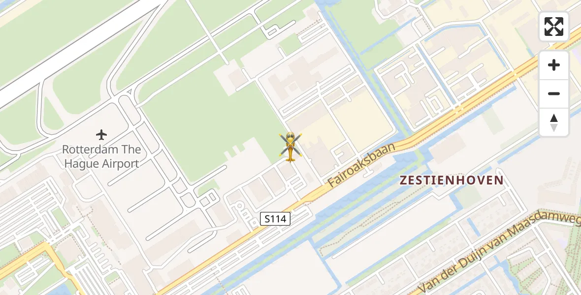 Vluchtroute Traumahelikopter van Rotterdam The Hague Airport naar Rotterdam The Hague Airport