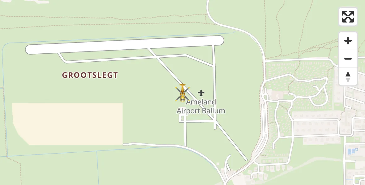 Vluchtroute Ambulancehelikopter van Ameland Vliegveld Ballum naar Ameland Vliegveld Ballum