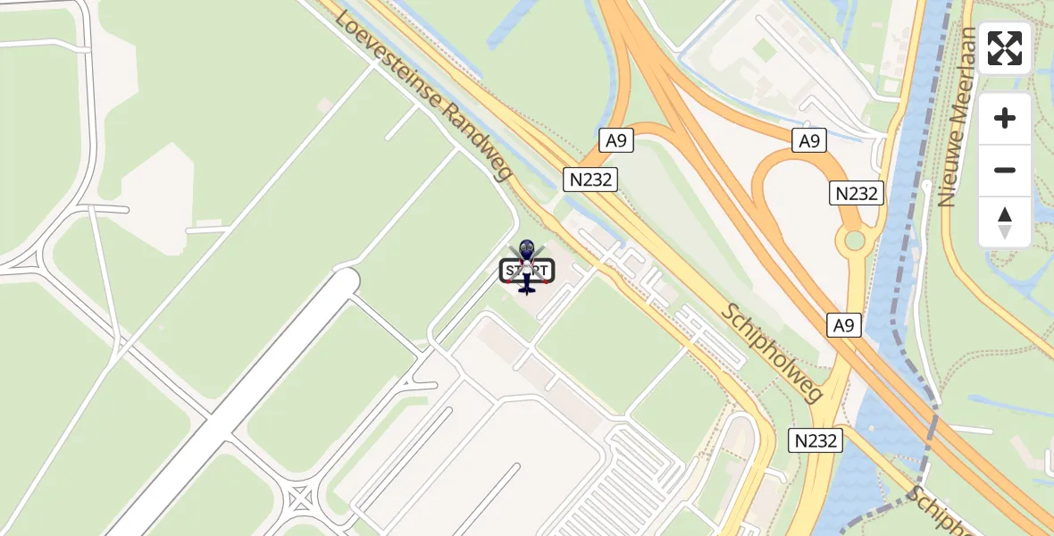 Vluchtroute Politiehelikopter van Amsterdam Vliegveld Schiphol naar Amsterdam Vliegveld Schiphol