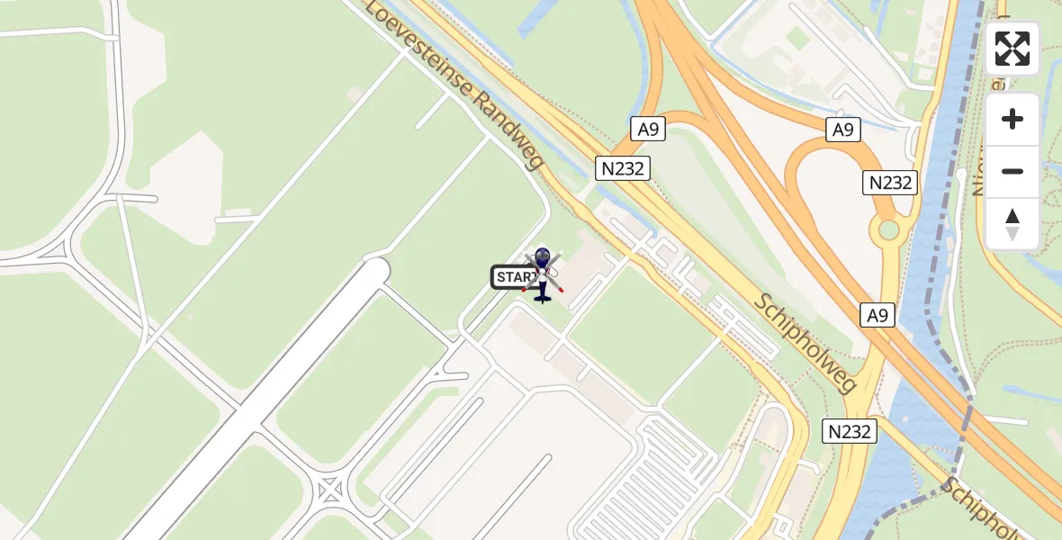 Vluchtroute Politiehelikopter van Amsterdam Vliegveld Schiphol naar Amsterdam Vliegveld Schiphol