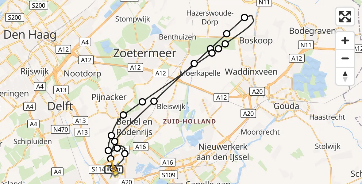 Vluchtroute Traumahelikopter van Rotterdam The Hague Airport naar Rotterdam The Hague Airport