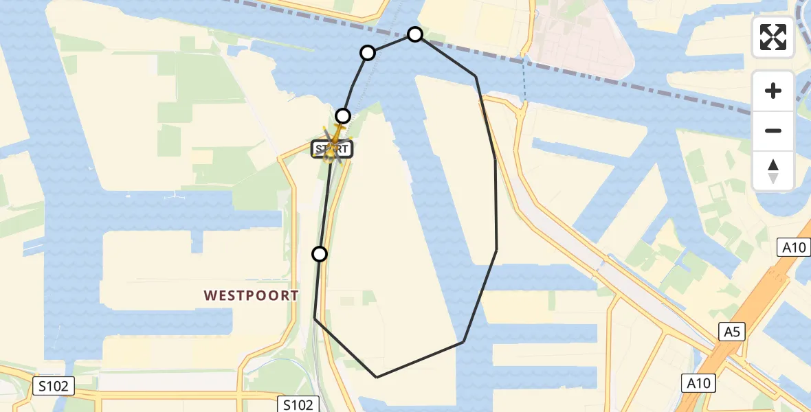 Vluchtroute Traumahelikopter van Amsterdam Heliport naar Amsterdam Heliport