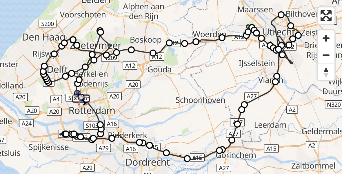 Vluchtroute Politiehelikopter van Rotterdam The Hague Airport naar Rotterdam The Hague Airport