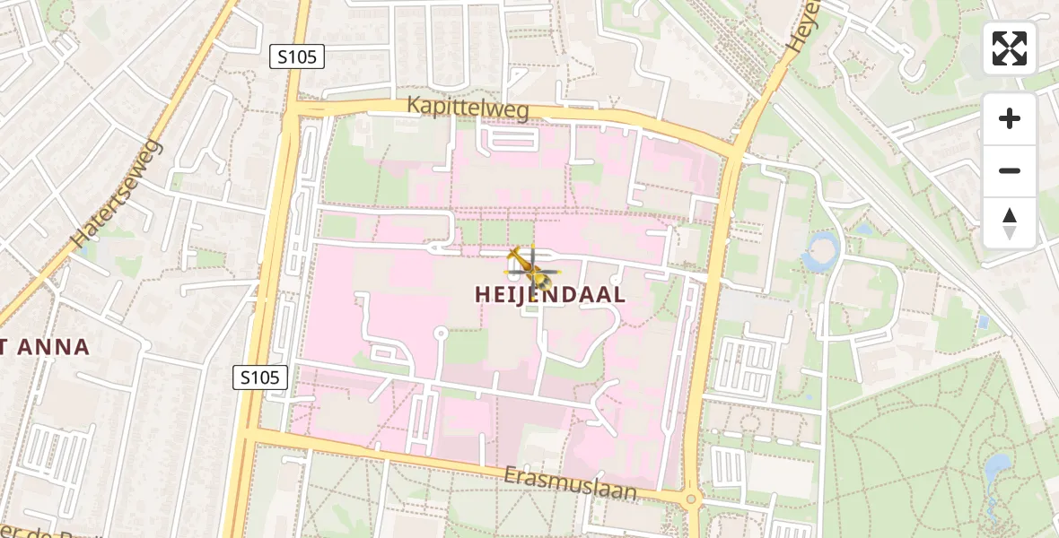 Vluchtroute Traumahelikopter van Radboud Universitair Medisch Centrum naar Radboud Universitair Medisch Centrum