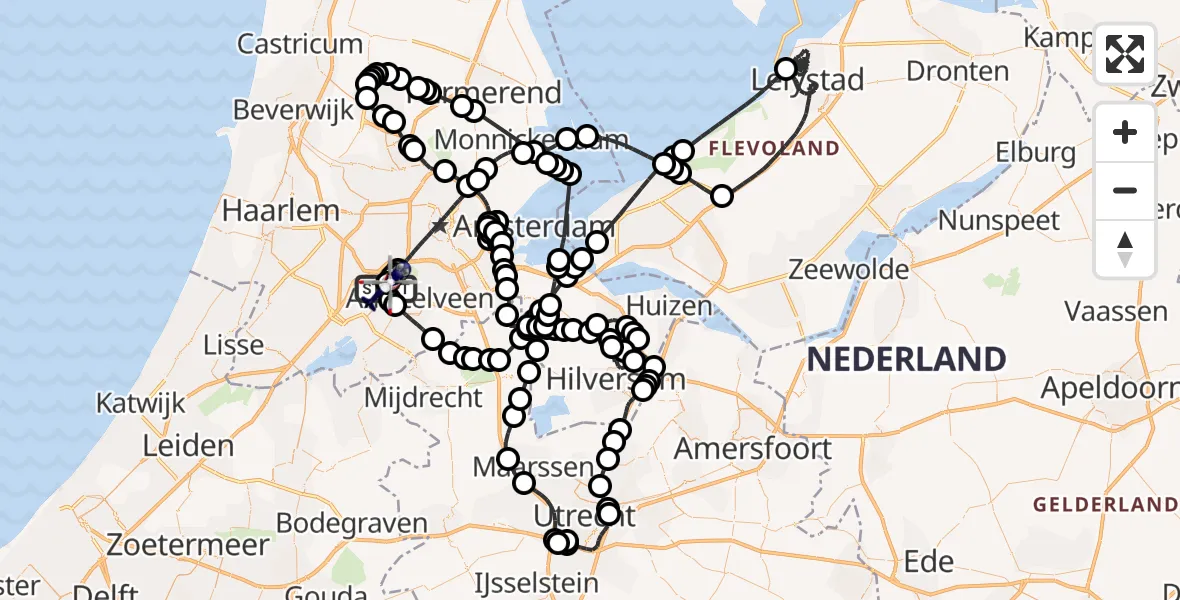 Vluchtroute Politiehelikopter van Amsterdam Vliegveld Schiphol naar Amsterdam Vliegveld Schiphol
