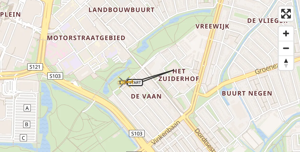 Vluchtroute Traumahelikopter van Rijnmond Medisch Centrum Heliport naar Rijnmond Medisch Centrum Heliport