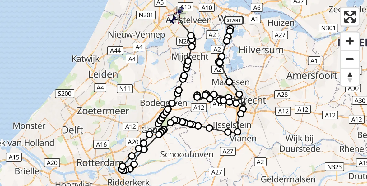 Vluchtroute Politiehelikopter van Weesp naar Amsterdam Vliegveld Schiphol