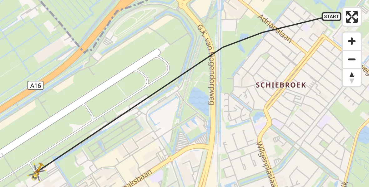Vluchtroute Traumahelikopter van Rotterdam naar Rotterdam The Hague Airport