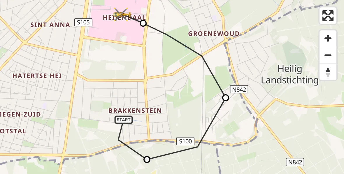 Vluchtroute Traumahelikopter van Nijmegen naar Radboud University Medical Center Heliport