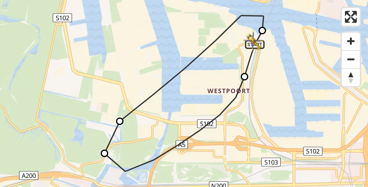 Vluchtroute Traumahelikopter Amsterdam Heliport - Amsterdam Heliport, 04 april 2026, 00:46
