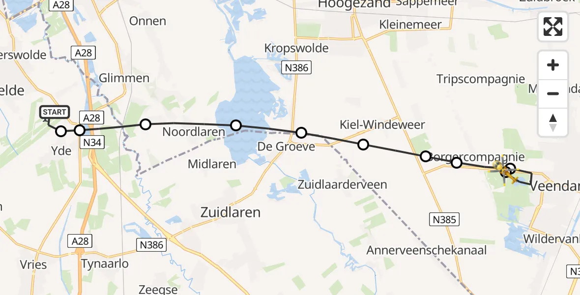 Vluchtroute Traumahelikopter Groningen Airport Eelde - Borgercompagnie, 04 april 2026, 03:10