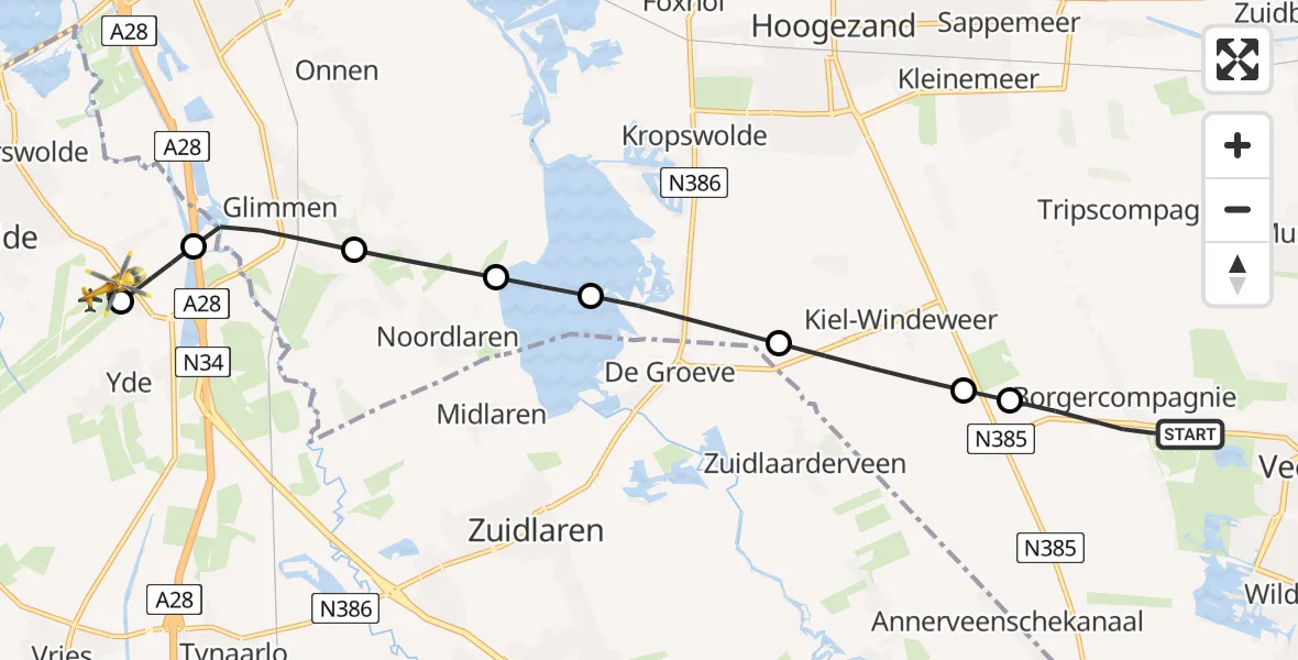 Routekaart van de vlucht: Lifeliner 4 naar Groningen Airport Eelde