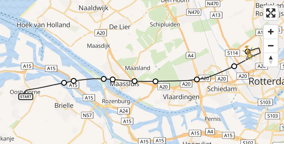 Routekaart van de vlucht: Lifeliner 2 naar Rotterdam The Hague Airport