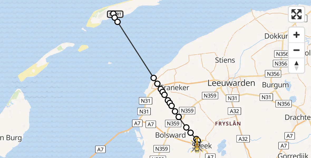 Vluchtroute Ambulancehelikopter Terschelling Heliport - Antonius Hospital Heliport, 04 april 2026, 07:19