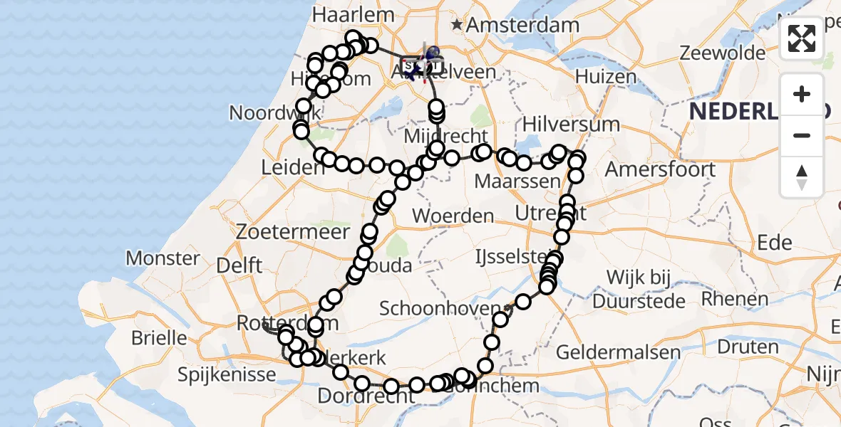 Vluchtroute Politiehelikopter van Amsterdam Vliegveld Schiphol naar Amsterdam Vliegveld Schiphol