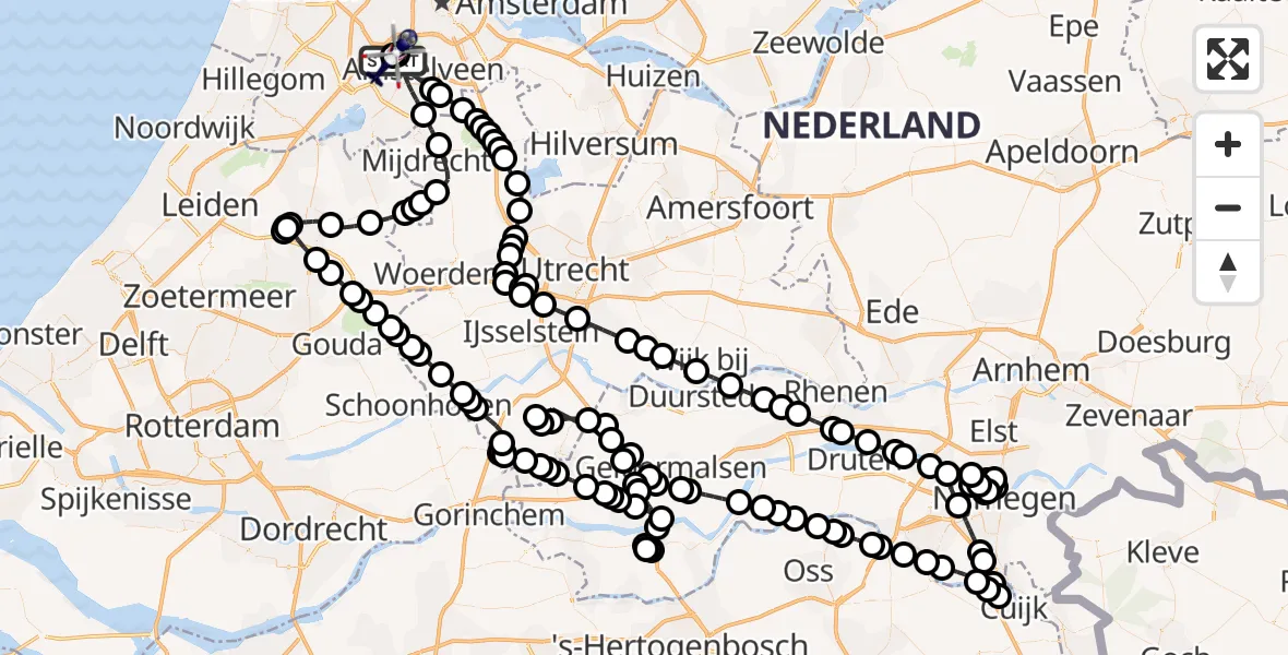 Vluchtroute Politiehelikopter van Amsterdam Vliegveld Schiphol naar Amsterdam Vliegveld Schiphol